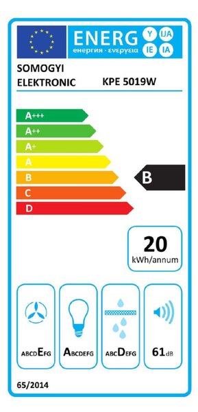 HOME KPE 5019W konyhai páraelszívó STORM, három sebességfokozat, légszállítás: 190 m3/h, 38 W, 50 cm, fehér