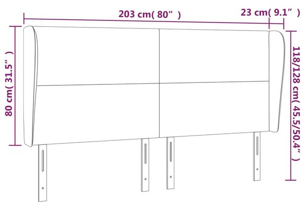 VidaXL Rózsaszín Bársony Fejtámla Szárnyakkal - 203cm