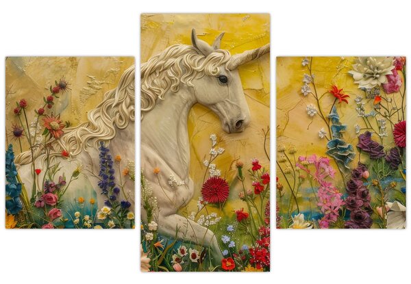 Kép - Egyszarvú virágokkal (90x60 cm)
