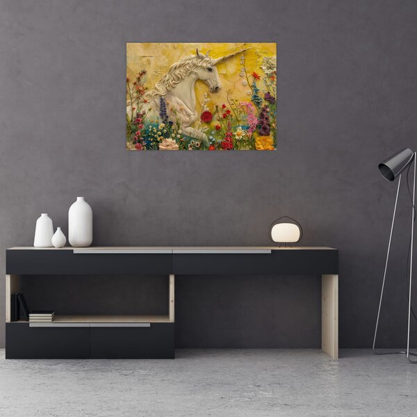 Kép - Egyszarvú virágokkal (70x50 cm)