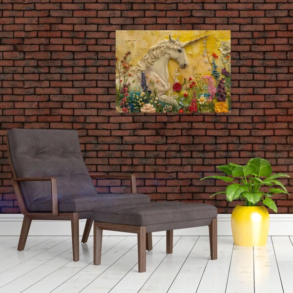 Kép - Egyszarvú virágokkal (70x50 cm)
