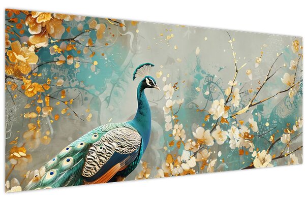 Kép - Páva arany díszítéssel (120x50 cm)