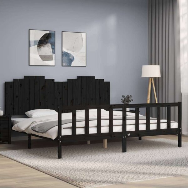 VidaXL Fekete Tömörfa Ágykeret - Fejtámlával - 200x200 cm