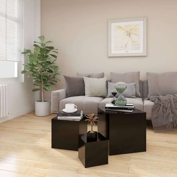 3 db Fekete Kocka Asztalgarnitúra - 45x45x45, 35x35x35, 24x24x24 cm