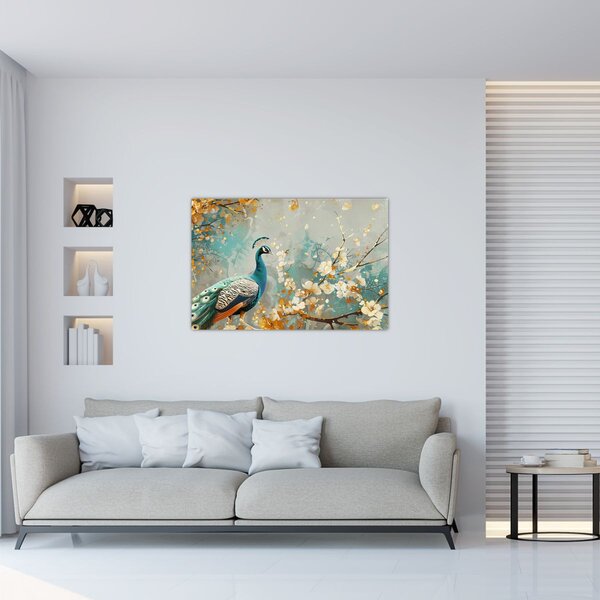 Kép - Páva arany díszítéssel (90x60 cm)