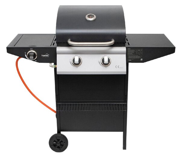 HOME GRG02 gázgrill, 2 főégővel, 1 oldalégővel, 3,2 kW égőnkénti teljesítmény, 440x400 mm sütőfelület, nyomásszabályozó készlettel