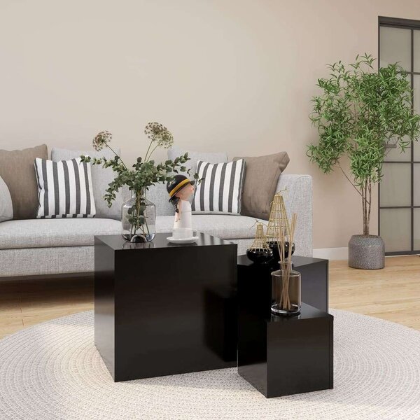 3 db Fekete Kocka Asztalgarnitúra - 45x45x45, 35x35x35, 24x24x24 cm
