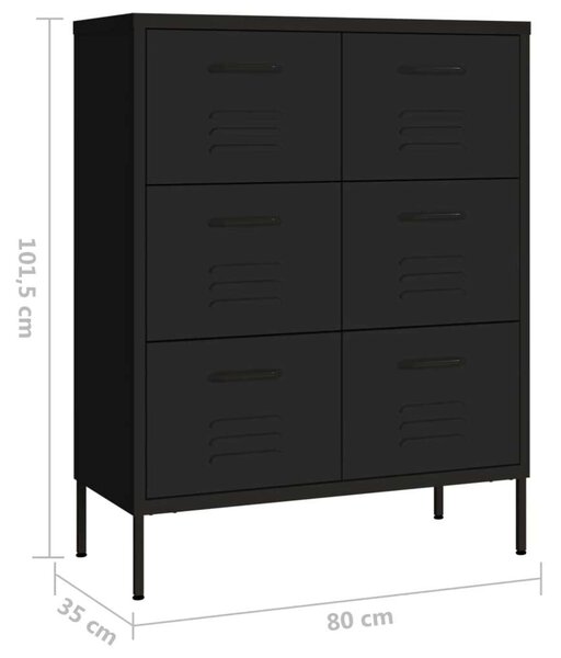 VAS-Acél Fiókos Szekrény - Fekete - 80x35x101,5 cm