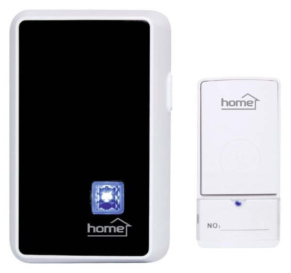 HOME DBK1010AC vezeték nélküli csengő, elem nélküli, 100m hatótáv, 20 dallam, 3-fokozatú hangerő, kék LED, kinetikus nyomógomb, 230V-os tápellátás