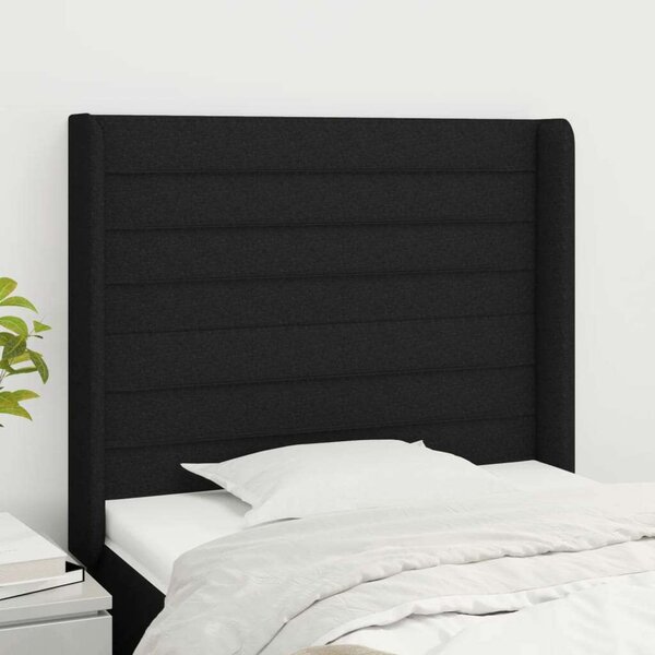 Fekete Szövet Fejtámla Szárnyakkal - 103x16x118/128cm