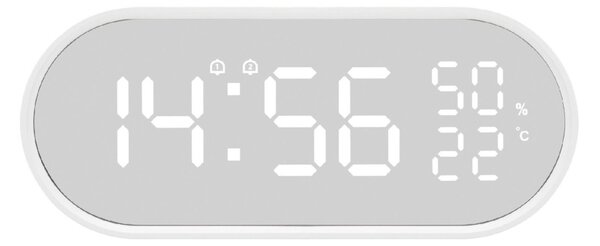 HOME LTC06 ébresztőóra, USB töltőkimenet, fehér kijelző, két ébresztési időpont, hőmérséklet és páratartalom mérés