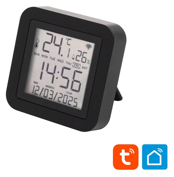 HOME HSTHR távirányító, hő- és páratartalom mérő, óra, LCD kijelző, Smart Life, Tuya Smart, okos otthon, telefonos értesítés, automatizálás, eszközvezérlés, riasztás, USB tápellátás