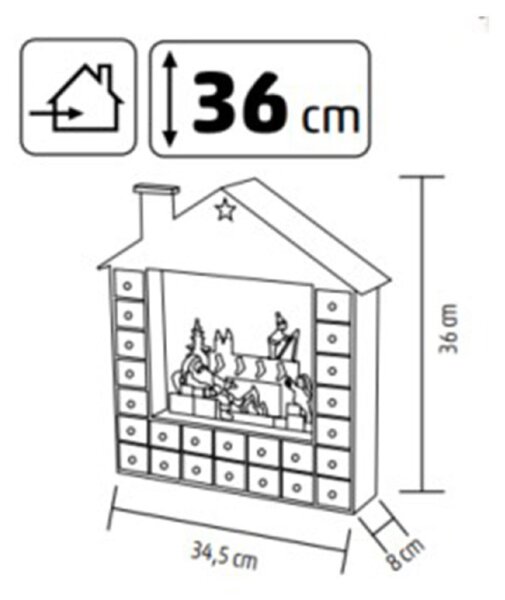 HOME KLW24 LED-es adventi naptár, 10 db melegfehér LED, fa és műanyag, elemes tápellátás, beltéri kivitel