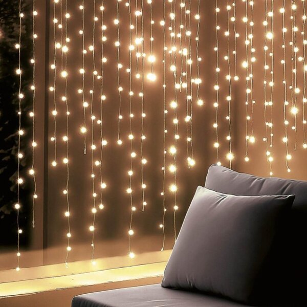 HOME KIN126DWW DOT LED-es fényfüggöny, 0,9 m, 126 db melegfehér DOT LED, állófényű, hálózati tápellátás, beltéri kivitel