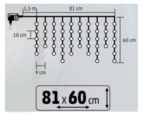 HOME KAF50DLEDWW DOT LED-es fényfüggöny, 50db melegfehér DOT LED, 81cm, állófényű, adapteres tápellátás, beltéri kivitel