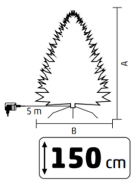 HOME KMF8LED150 havas műfenyő LED-ekkel, 170db melegfehér LED, 8 program, 150cm magas, 101cm átmérő, 3D és 2D tűlevelek, hálózati tápellátás, beltéri kivitel