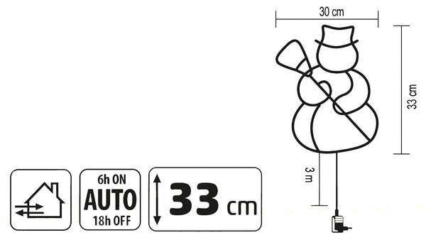 HOME KID507WW LED-es hóember ablakdísz, 35db melegfehér LED, időzítő, adapteres tápellátás, kül- és beléri kivitel