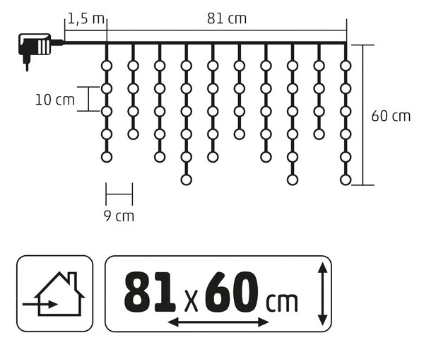 HOME KAF50DLEDWH DOT LED-es fényfüggöny, 50db hidegfehér DOT LED, 81cm, állófényű, adapteres tápellátás, beltéri kivitel