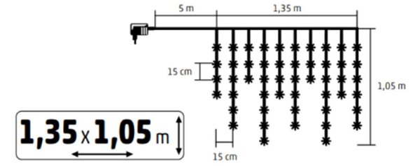 HOME KAF50WH LED-es hópehely fényfüggöny, 1,35 m, 50 db hidegfehér LED, hálózati tápellátás, beltéri kivitel