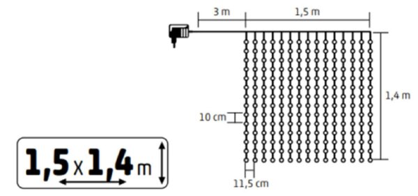 HOME KIN210DWH DOT LED-es fényfüggöny, 210db hidegfehér DOT LED, 1,5m hosszú, állófényű, adapteres tápellátás, beltéri kivitel