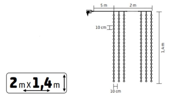 HOME KIN294DWH DOT LED-es fényfüggöny, 294db hidegfehér DOT LED, 2m hosszú, állófényű, adapteres tápellátás, kül- és beltéri kivitel