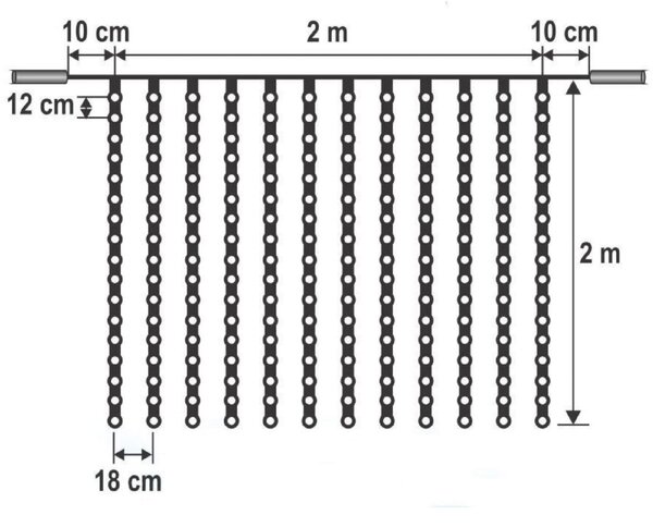 HOME KSF 204/WH LED-es fényfüggöny, 2x2 m / 204 db hidegfehér LED, állófényű, fekete vezeték, sorolható, kül- és beltéri kivitel