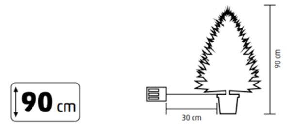 HOME KMF90BLED elemes műfenyő LED-ekkel, 100db melegfehér LED, 90cm magas, 8 programos, 3D és 2D tűlevelek, elemes tápellátás, beltéri kivitel