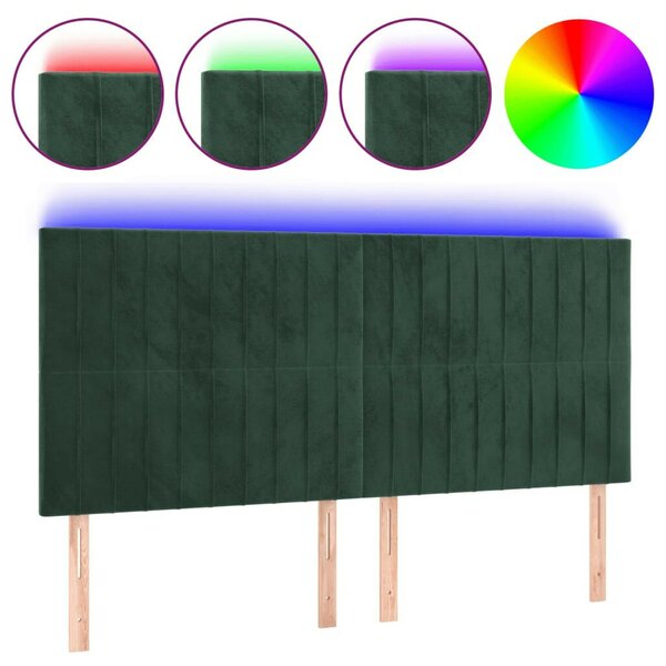 VidaXL sötétzöld bársony LED-es fejtámla 200x5x118/128 cm