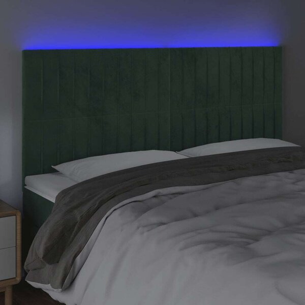 VidaXL sötétzöld bársony LED-es fejtámla 200x5x118/128 cm