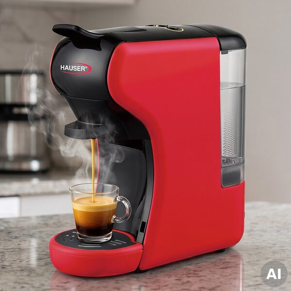 HAUSER CE-934R multifunkciós kávéfőző, 1450 W, max. 20 Bar nyomás, Nespresso és Dolce Gusto kapszula, piros