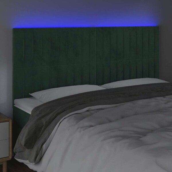 VidaXL sötétzöld bársony LED-es fejtámla 200x5x118/128 cm