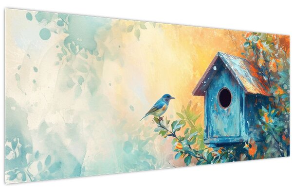 Kép - Madárház, akvarell (120x50 cm)