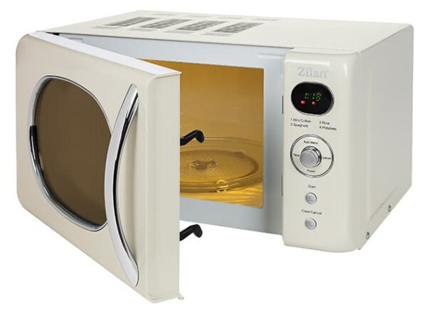 Zilan ZLN1245 retró mikrohullámú sütő, 700 W, 20 liter, 6 fokozat, LED kijelző, gyerekzár, elektronikus vezérlő, bézs