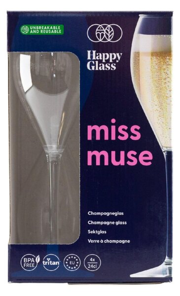 HappyGlass Miss Muse törhetetlen pezsgőspohár, 24 cl, 4db/szett, többször használható, BPA mentes