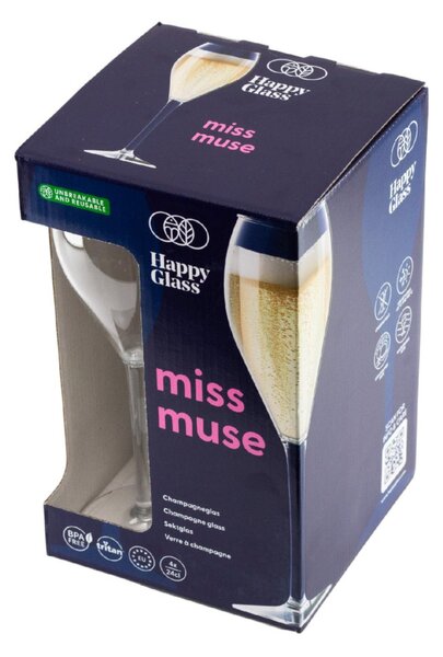 HappyGlass Miss Muse törhetetlen pezsgőspohár, 24 cl, 4db/szett, többször használható, BPA mentes
