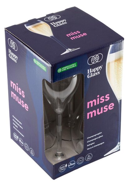 HappyGlass Miss Muse törhetetlen pezsgőspohár, 24 cl, 4db/szett, többször használható, BPA mentes