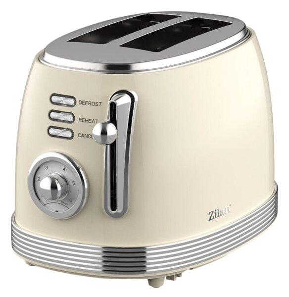Zilan ZLN1191 retró kenyérpirító, 850 W, 6 fokozat, 2 szeletes, STOP funkció, morzsatálca, bézs