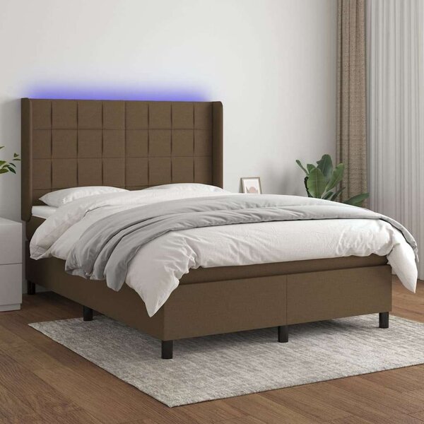 VidaXL barna szövet rugós és LED-es ágy matraccal 140x200 cm