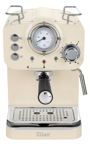 Zilan ZLN2992 retró eszpresszó kávéfőző, 1100 W, 15 bar, 1,25 liter kapacitás, tejhabosító, bézs