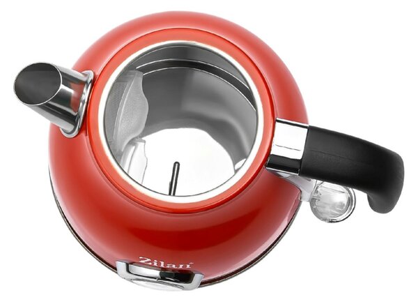 Zilan ZLN7033 retró vízforraló, 2200 W, 1,7 liter, hőmérsékletkijelzés, 360°-ban forgatható, piros