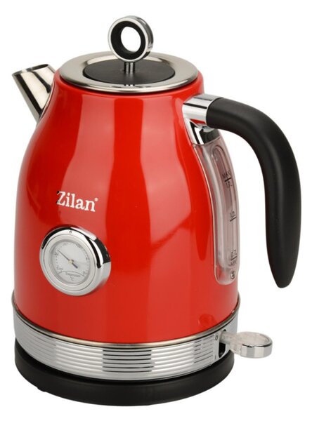 Zilan ZLN7033 retró vízforraló, 2200 W, 1,7 liter, hőmérsékletkijelzés, 360°-ban forgatható, piros