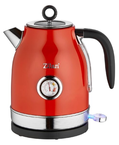 Zilan ZLN7033 retró vízforraló, 2200 W, 1,7 liter, hőmérsékletkijelzés, 360°-ban forgatható, piros