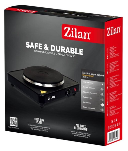 Zilan ZLN2174 elektromos főzőlap, 1500 W, 1 főzőlap, hőmérséklet szabályozó, fekete