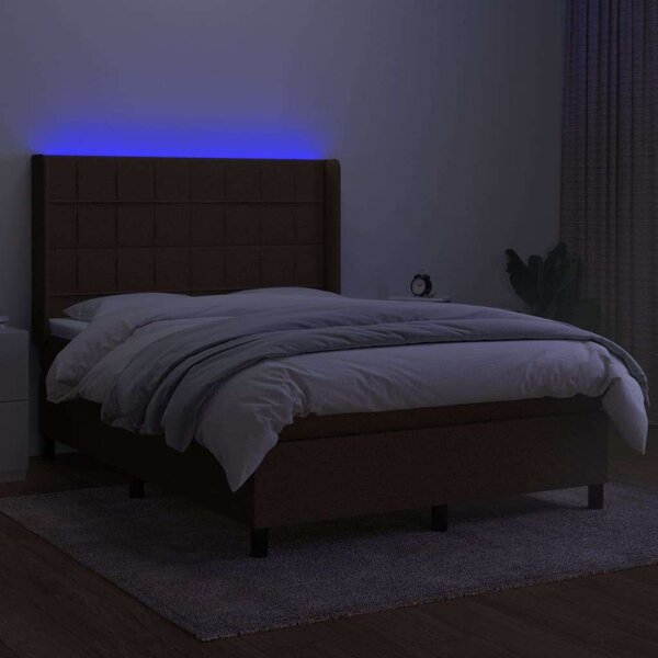 VidaXL barna szövet rugós és LED-es ágy matraccal 140x200 cm