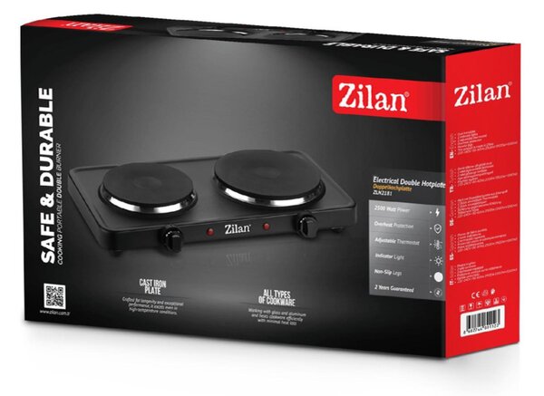 Zilan ZLN2181 elektromos főzőlap, 2500 W, 2 főzőlap, 2 db hőmérséklet szabályozó, fekete
