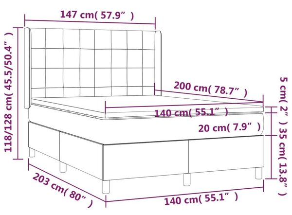 VidaXL barna szövet rugós és LED-es ágy matraccal 140x200 cm