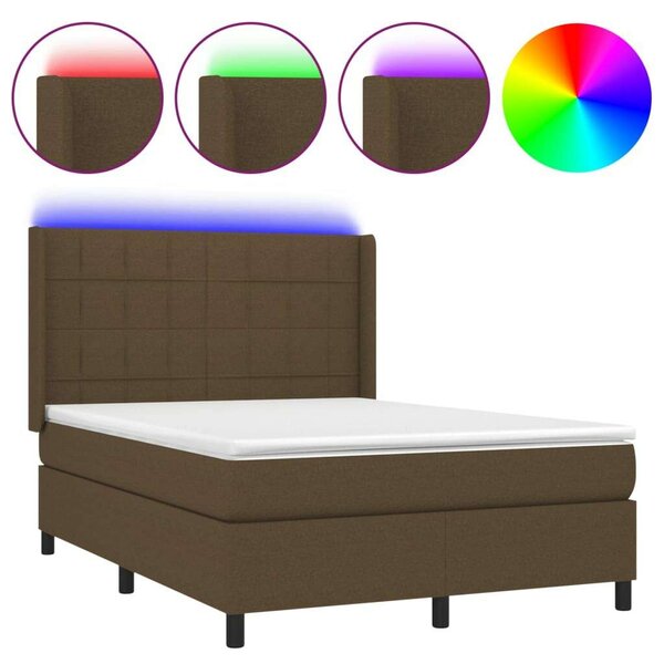VidaXL barna szövet rugós és LED-es ágy matraccal 140x200 cm