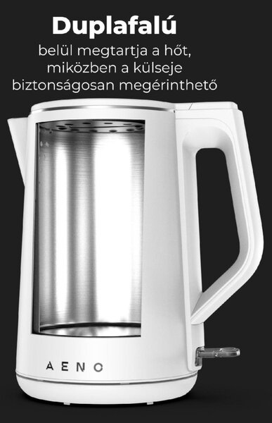 AENO AEK0002 EK2 vízforraló, 2200 W, 1.5 liter kapacitás, dupla falú, LED kijelzés, fehér