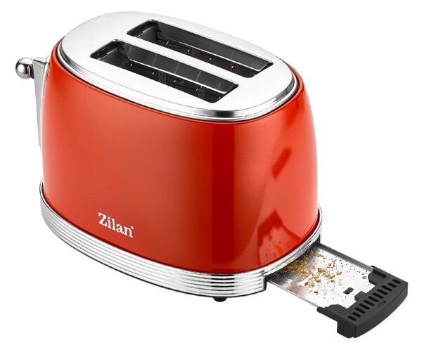 Zilan ZLN7040 retró kenyérpirító, 850 W, 6 fokozat, 2 szeletes, STOP funkció, piros