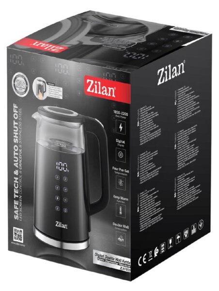Zilan ZLN7859 vízforraló, max. 2200 W, 1,7 literes, rejtett fűtőszál, digitális kijelző